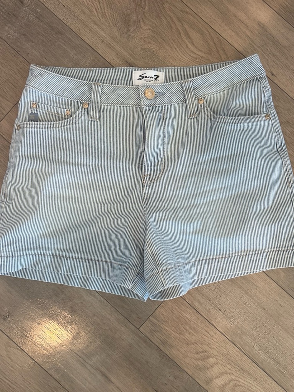 Seven7 Light Blue Pinstriped Denim Shorts